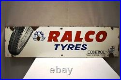 Vintage Ralco Tire Tyres Porcelain Enamel Sign Board Gasoline Pump Display Rare