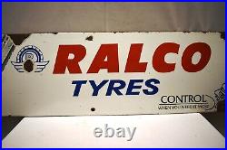 Vintage Ralco Tire Tyres Porcelain Enamel Sign Board Gasoline Pump Display Rare