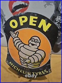 Vintage Rare 14 Michelin Tires Man Porcelain Sign Car Gas Truck