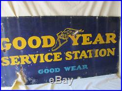 Vintage Rare 1930s Goodyear Tires Gas Station 6' x 2' Porcelain Metal Sign Rough
