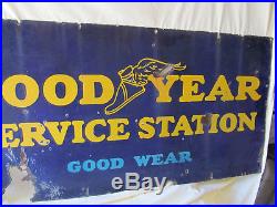 Vintage Rare 1930s Goodyear Tires Gas Station 6' x 2' Porcelain Metal Sign Rough