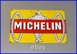 Vintage Rare 24 Michelin Man Tire Porcelain Sign Car Gas Truck Gasoline