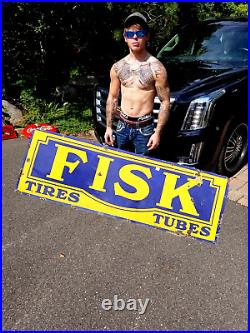 Vintage Rare 72 inch Porcelain Fisk Tire Oil Gas Gasoline Sign Service Station