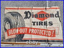 Vintage Rare Diamond Tires Cloth Canvas Banner Poster Sign Gas Oil Station