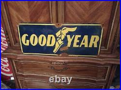 Vintage Rare Good Year Tire Sign Porcelain Enamel Advertising Gas Pump Ad