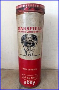 Vintage Rare Mansfield The Tyre With Muscle Cushion Compound Ad Litho Tin Box