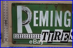 Vintage Remington Tires Embossed Metal Sign Gas Oil Coke Texas Ford