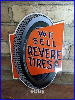 Vintage Revere Tire Service Porcelain Metal Gas Station Sign Tires Auto 12 X 8