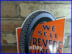 Vintage Revere Tire Service Porcelain Metal Gas Station Sign Tires Auto 12 X 8