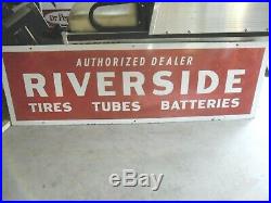 Vintage Riverside Authorized Dealer Porcelain Sign Tires Tubes Batt. 70 X 22