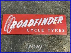 Vintage Roadfinder Cycle Tires Porcelain Sign Bicycle Tires Red Advertising