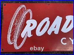 Vintage Roadfinder Cycle Tires Porcelain Sign Bicycle Tires Red Advertising