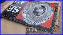 Vintage SEIBERLING ALL TREADS TIRE SIGN Original CUT now 32.5 by 24 Porcelain