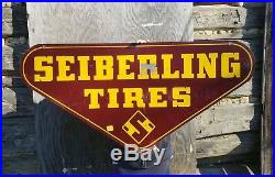 Vintage Seiberling Tires Tin Oil Advertising Sign Original Double Sided 49