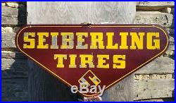 Vintage Seiberling Tires Tin Oil Advertising Sign Original Double Sided 49