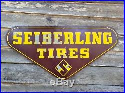 Vintage Seiberling Tires Tin Oil Advertising Sign Original Double Sided 49