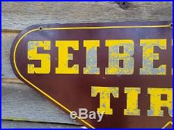 Vintage Seiberling Tires Tin Oil Advertising Sign Original Double Sided 49