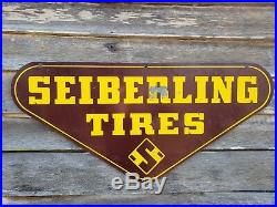 Vintage Seiberling Tires Tin Oil Advertising Sign Original Double Sided 49