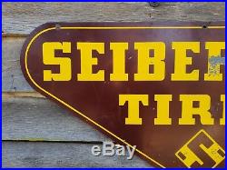 Vintage Seiberling Tires Tin Oil Advertising Sign Original Double Sided 49