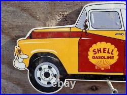 Vintage Shell Porcelain Sign Gasoline Oil Fuel Tanker Truck Auto Tire Service