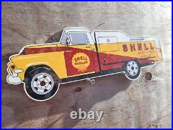 Vintage Shell Porcelain Sign Gasoline Oil Fuel Tanker Truck Auto Tire Service