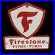 Vintage-Sign-Firestone-Tires-White-Red-Metal-Enamel-Gas-Station-Deco-5-x-5-Used-01-se