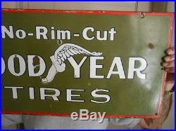 Vintage Sign Goodyear Tires No-Rim Cut ca. 1910 Very Rare Double Sided Porcelain