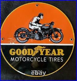 Vintage Style 1936 Good Year Motorcycle Tires Porcelain 12 Inch Sign