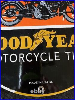 Vintage Style 1936 Good Year Motorcycle Tires Porcelain 12 Inch Sign