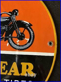 Vintage Style 1936 Good Year Motorcycle Tires Porcelain 12 Inch Sign