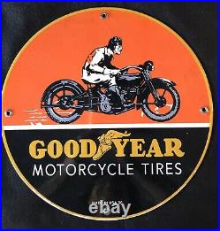 Vintage Style 1936 Good Year Motorcycle Tires Pump Plate Porcelain 12 Inch