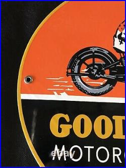 Vintage Style 1936 Good Year Motorcycle Tires Pump Plate Porcelain 12 Inch