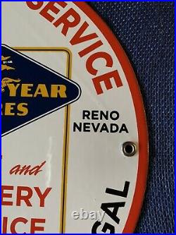Vintage Style Good Year Tires And Batteries Gas And Oil Porcelain 12 Inch Sign