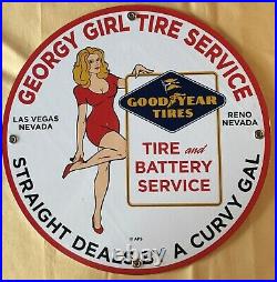 Vintage Style Good Year Tires And Batteries Pump Plate Porcelain 12 Inch Round