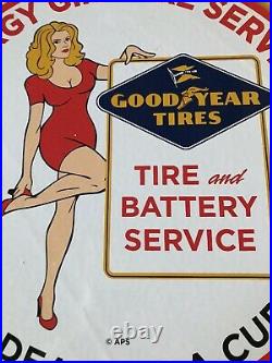 Vintage Style Good Year Tires And Batteries Pump Plate Porcelain 12 Inch Round
