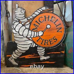 Vintage Style Sign / Hand Painted Wooden Michelin Tire Folk Art Advertising 42