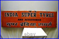 Vintage Super India Tire Tyres Sign Board Porcelain Enamel Shop Display Collecti