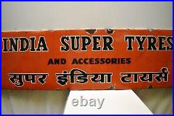 Vintage Super India Tire Tyres Sign Board Porcelain Enamel Shop Display Collecti