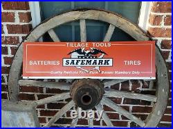 Vintage TILLAGE TOOLS Safemark Batteries Tires Farm Bureau Members Metal Sign