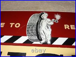 Vintage Time To Re-tire Fisk Tires Yawning Boy 13 Porcelain Metal Gas Oil Sign