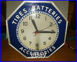 Vintage Tires, Batteries, Accessories Neon Clock / 18x18 / Everything Works