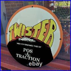 Vintage Twister High Performance Tires Porcelain Enamel Gas & Oil Garage Sign