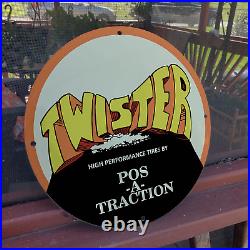 Vintage Twister High Performance Tires Porcelain Enamel Gas & Oil Garage Sign