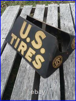 Vintage U. S. Tires Display Rack Sign, 1938 U. S. Tires Display Sign