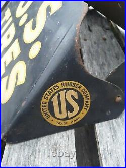 Vintage U. S. Tires Display Rack Sign, 1938 U. S. Tires Display Sign