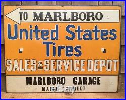 Vintage UNITED STATES TIRES Marlboro Garage Sales Gas Service Station Sign