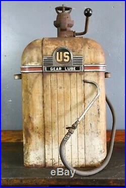 Vintage US TIRES Sign Gear Lube Dispenser Gas Oil Service Station RARE! 40s 50s