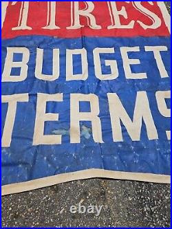 Vintage US Tires Budget Terms Banner Sign Flag Gas Oil Display 6C 28