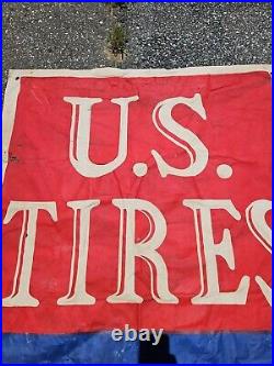 Vintage US Tires Budget Terms Banner Sign Flag Gas Oil Display 6C 28