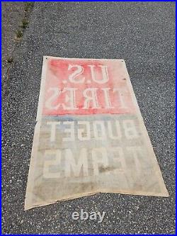 Vintage US Tires Budget Terms Banner Sign Flag Gas Oil Display 6C 28